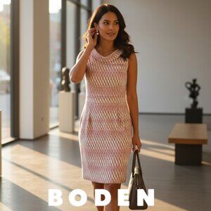 Boden Pink Geometric Fit Flare Dress Size 8 Cotton Blend NWOT
